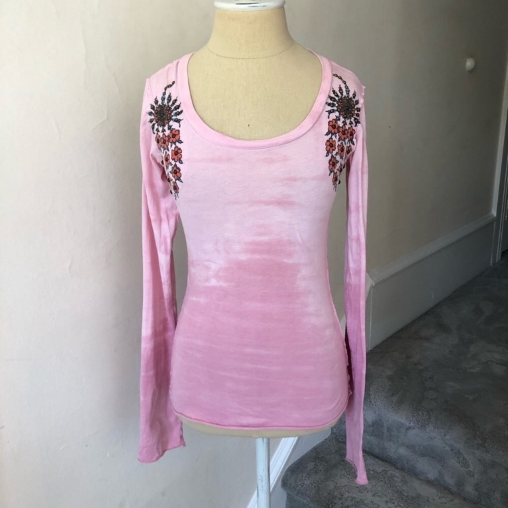 Gypsy 05 Tie Dye Long Sleeve Floral Studded Top